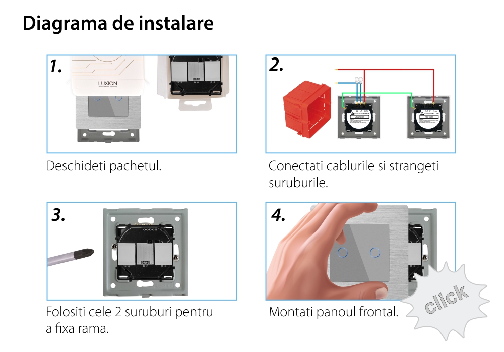 Intrerupator Dublu Cap Scara / Cruce cu Touch din Sticla si Rama de Aluminiu LUXION