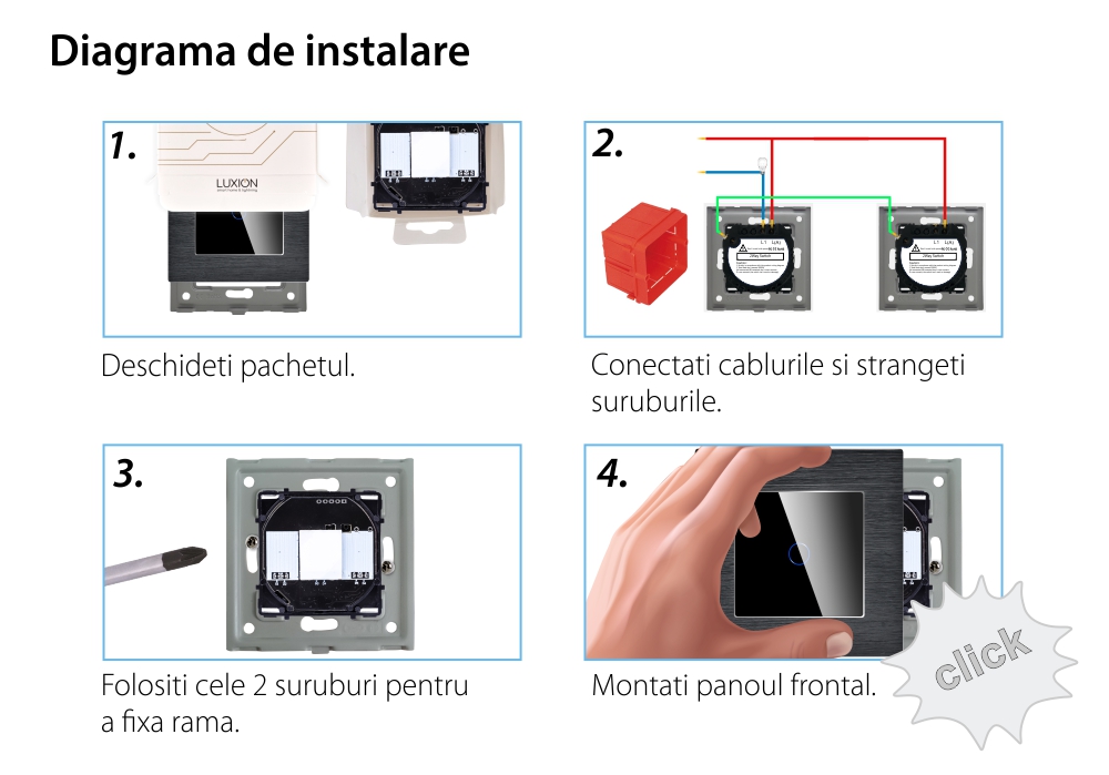 Intrerupator Simplu Cap Scara / Cruce cu Touch din Sticla si Rama de Aluminiu LUXION