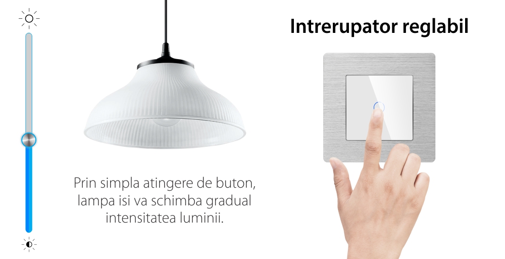 Intrerupator Simplu cu Variator Cap Scara / Cruce cu Touch si Rama din Aluminiu LUXION