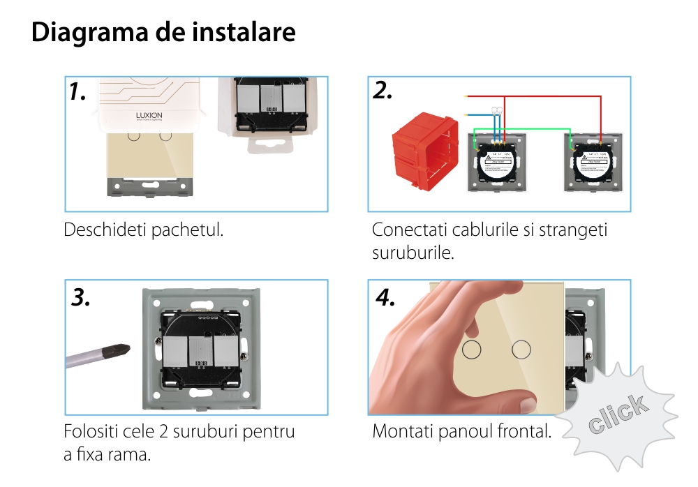 Intrerupator Dublu Cap Scara cu Touch din Sticla LUXION