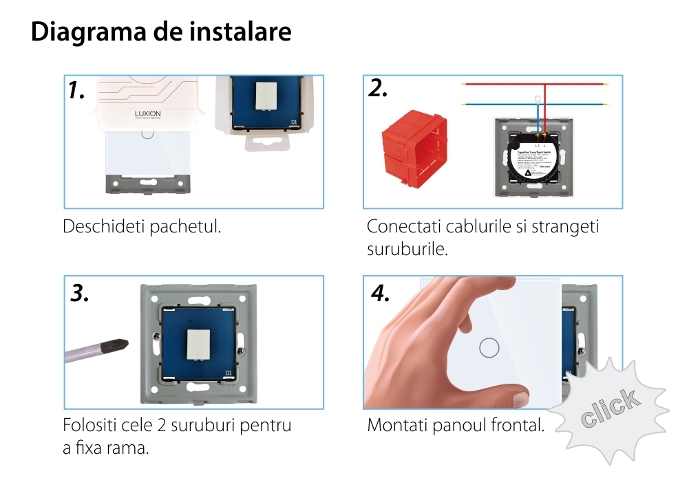 Intrerupator Simplu cu Touch din Sticla LUXION