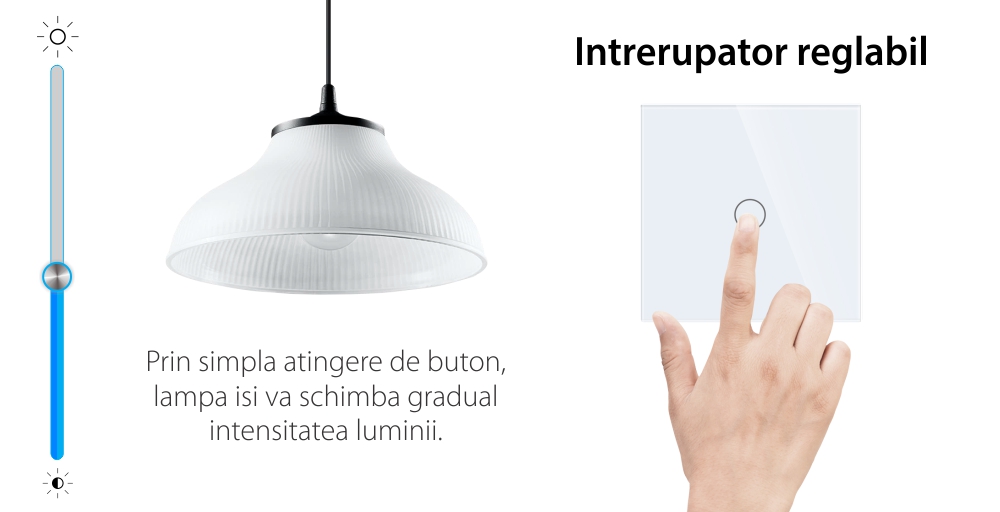 Intrerupator Simplu cu Variator Cap Scara / Cruce cu Touch din Sticla LUXION