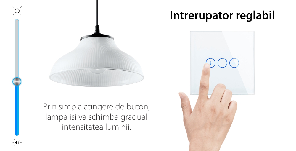 Intrerupator Simplu cu Variator cu Touch din Sticla  LUXION