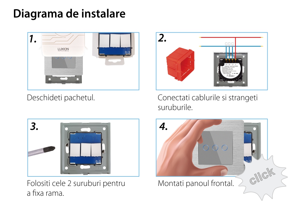 Intrerupator Triplu cu Touch din Sticla si Rama de Aluminiu LUXION