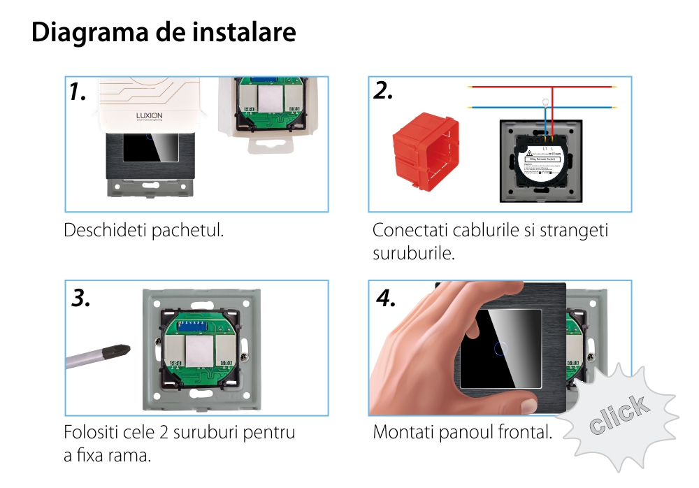 Intrerupator Simplu cu Touch din Sticla si Rama de Aluminiu LUXION, RF433