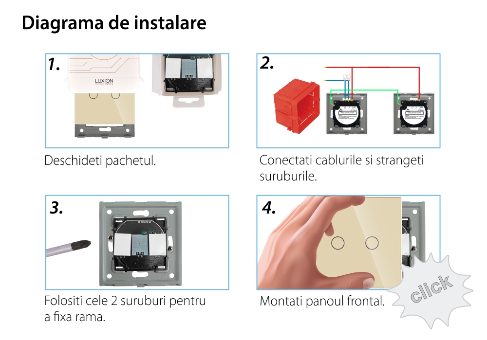 Intrerupator Dublu Cap Scara cu Touch din Sticla LUXION, RF433