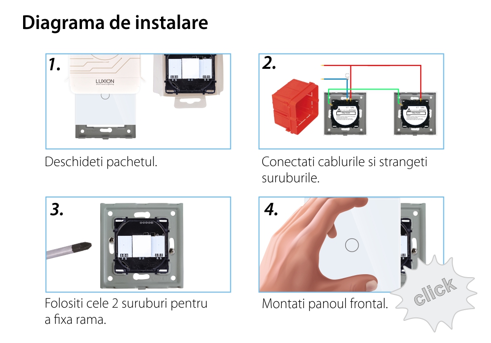 Intrerupator Simplu Cap Scara cu Touch din Sticla LUXION, Serie A