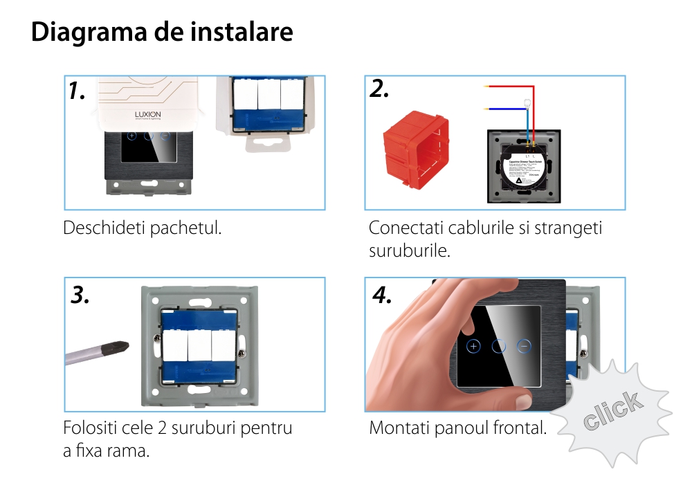 Intrerupator Simplu cu Variator cu Touch din Sticla si Rama de Aluminiu LUXION