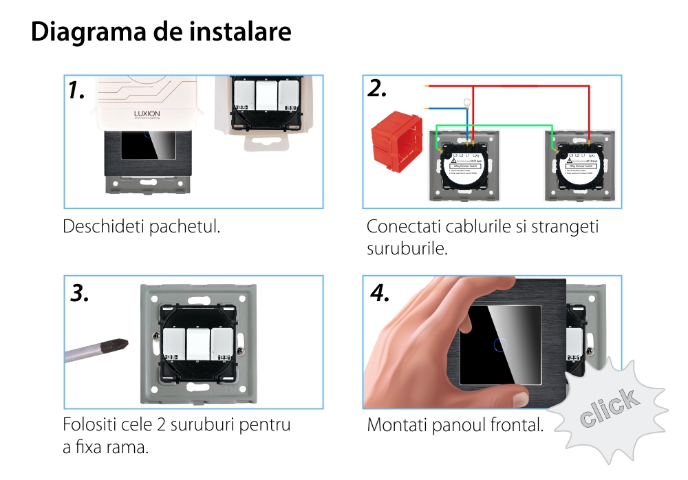 Intrerupator Simplu cu Variator Cap Scara / Cruce cu Touch si Rama din Aluminiu LUXION