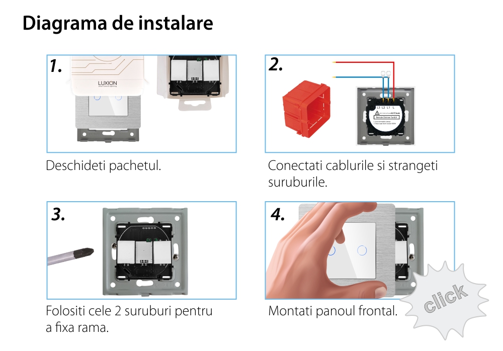 Intrerupator Dublu cu Variator si Touch din Sticla si Rama de Aluminiu LUXION, RF433