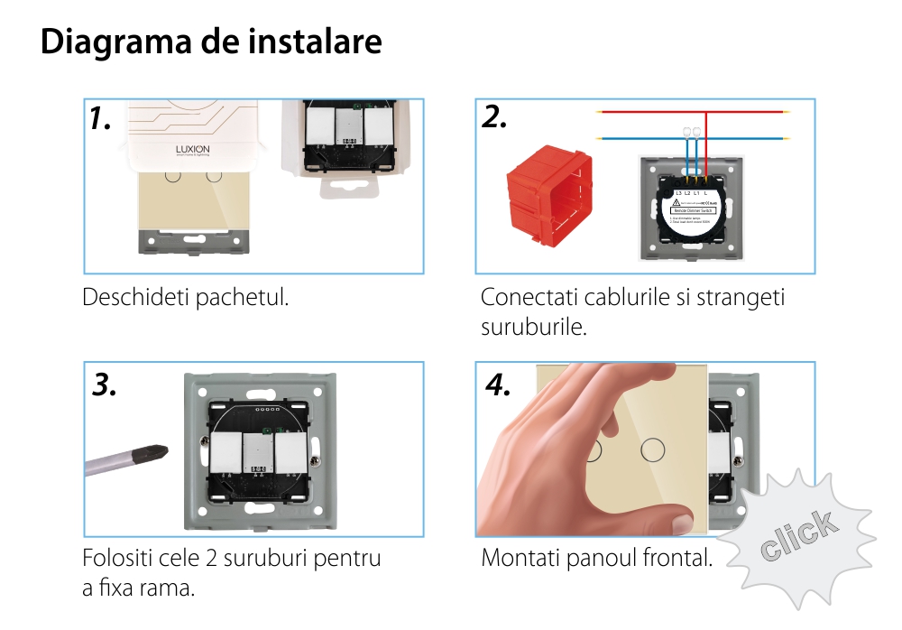 Intrerupator Dublu cu Variator si Touch din Sticla LUXION, RF433