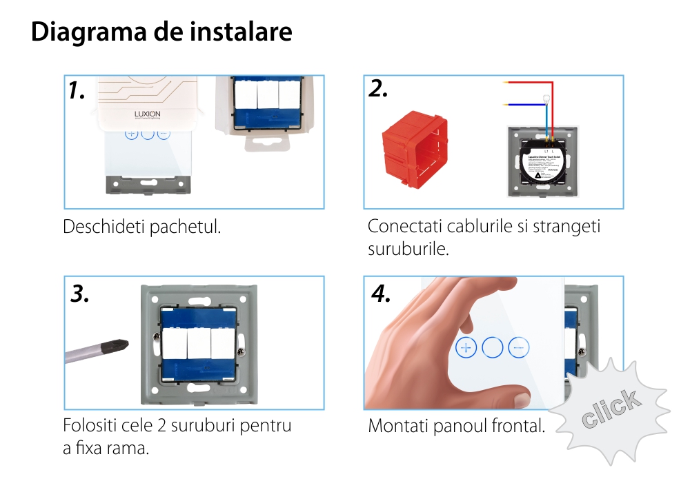 Intrerupator Simplu cu Variator cu Touch din Sticla  LUXION