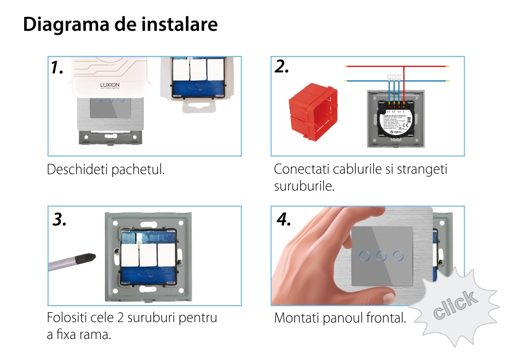 Intrerupator Triplu cu Touch din Sticla si Rama de Aluminiu LUXION, Protocol ZigBee