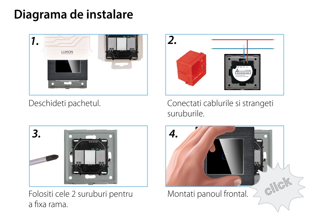 Intrerupator Simplu cu Variator cu Touch din Sticla si Rama de Aluminiu LUXION, RF433