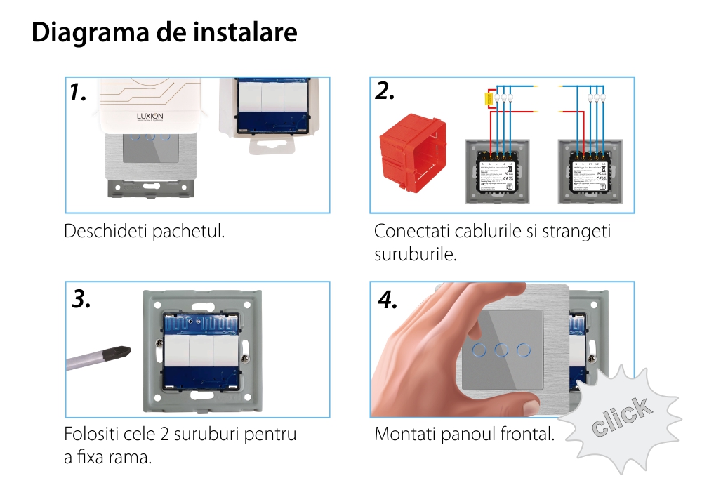 Intrerupator Triplu Wi-Fi cu Touch din Sticla si Rama de Aluminiu LUXION