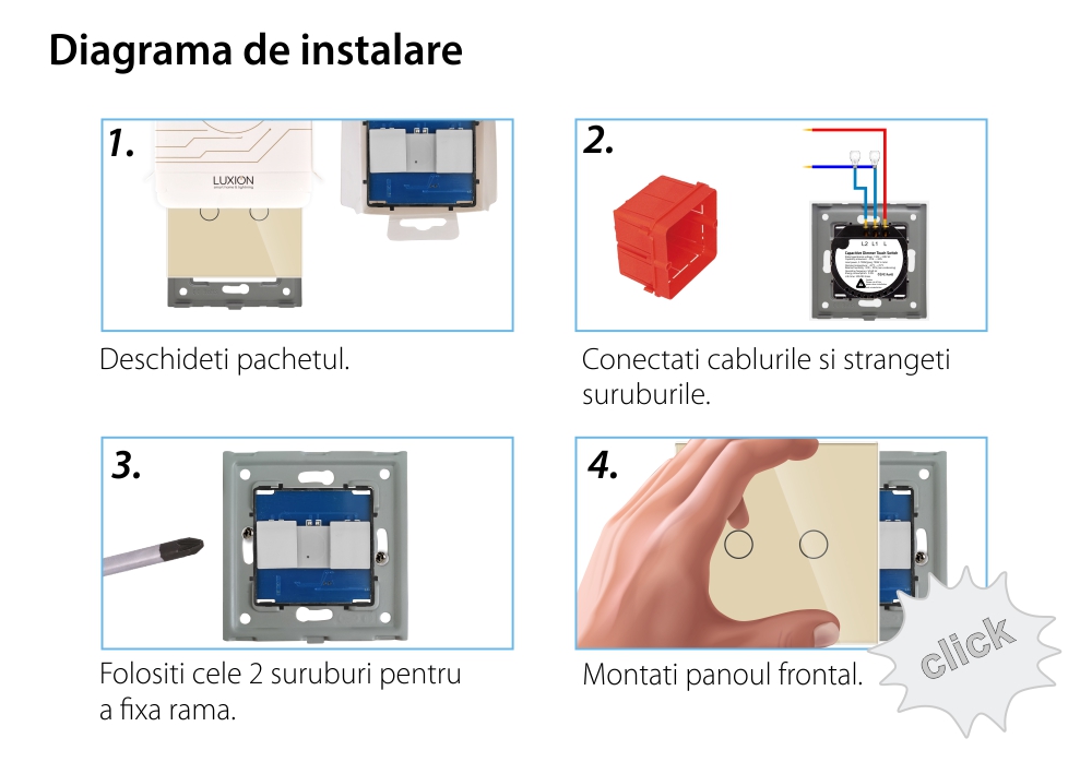 Intrerupator Dublu cu Variator si Touch din Sticla LUXION