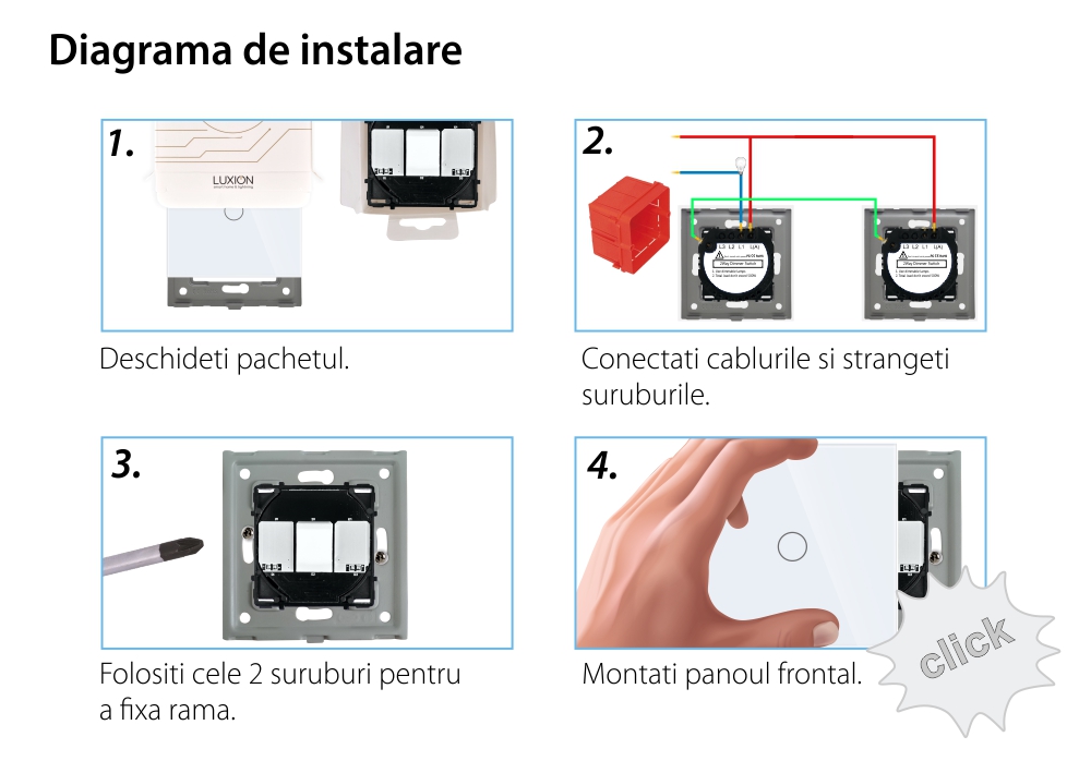 Intrerupator Simplu cu Variator Cap Scara / Cruce cu Touch din Sticla LUXION