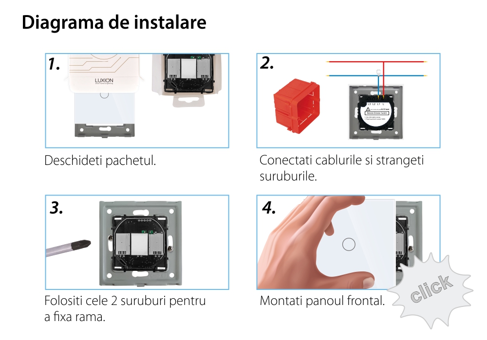 Intrerupator Simplu cu Variator cu Touch din Sticla LUXION, RF433