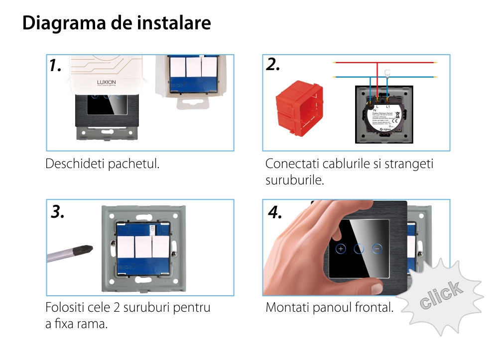 Intrerupator Simplu cu Variator cu Touch din Sticla si Rama de Aluminiu LUXION, protocol Zigbee