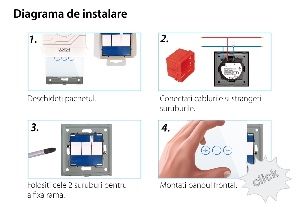 Intrerupator Simplu cu Variator cu Touch din Sticla LUXION, protocol Zigbee