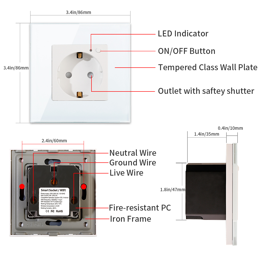 Priza inteligenta pentru perete LUXION Zigbee cu rama din sticla