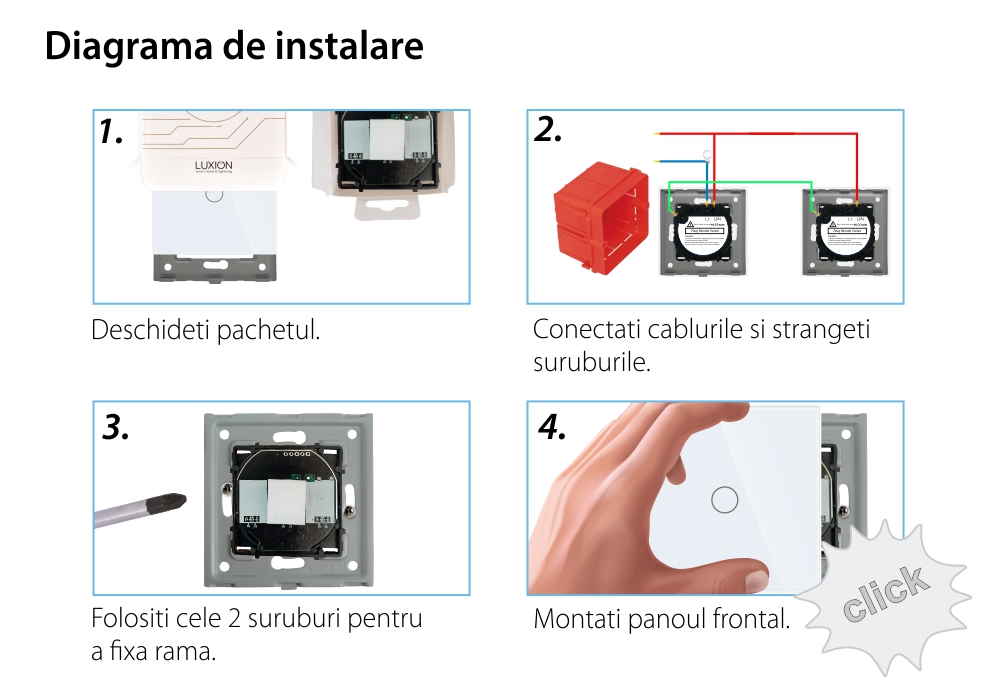 Intrerupator Simplu Cap Scara / Cruce RF433 cu Touch din Sticla LUXION