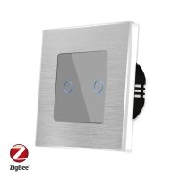 Intrerupator Dublu cu Touch din Sticla si Rama de Aluminiu LUXION, protocol ZigBee culoare gri