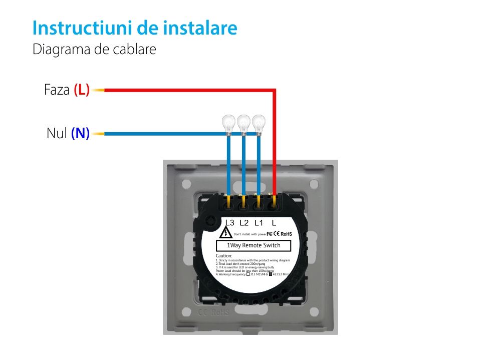 Intrerupator Triplu cu Touch din Sticla si Rama de Aluminiu LUXION, RF433