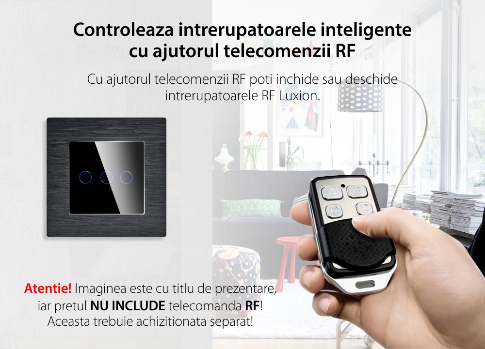 Intrerupator Triplu cu Touch din Sticla si Rama de Aluminiu LUXION, RF433