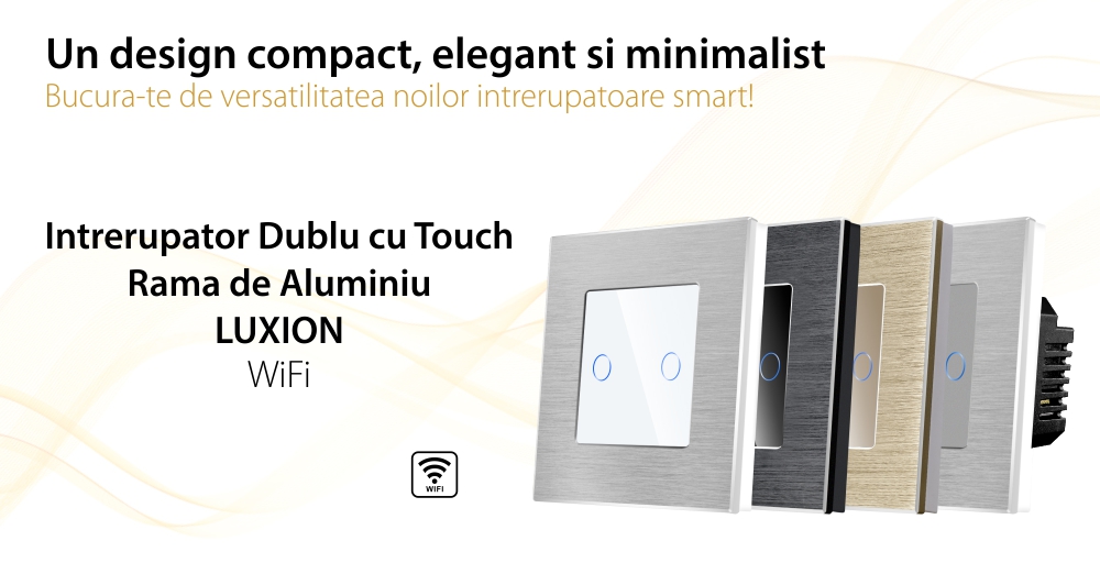 Intrerupator Dublu Wi-Fi cu Touch din Sticla si Rama de Aluminiu LUXION