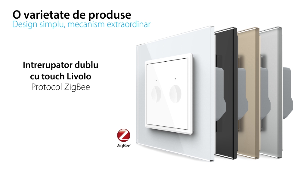 Intrerupatorul Dublu cu Touch LIVOLO cu Rama Din Sticla, Protocol Zigbee, Alb