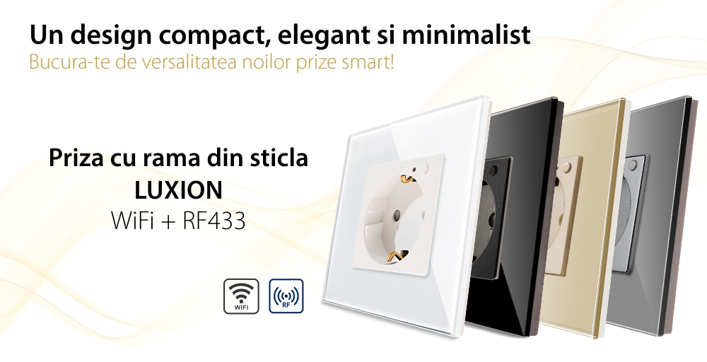 Priza Simpla Wi-Fi LUXION cu Rama din Sticla, RF433