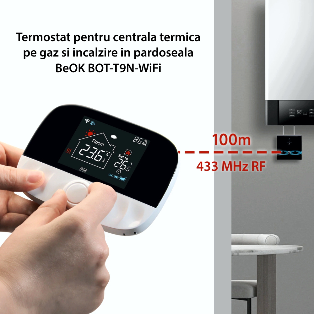 Termostat pentru centrala pe gaz si incalzirea in pardoseala BeOk BOT-T9N-WiFi