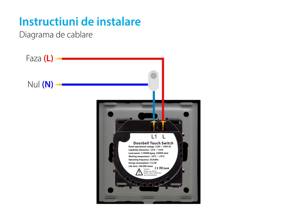 Buton Sonerie cu Touch din Sticla si Rama de Aluminiu LUXION