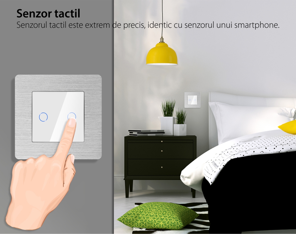 Intrerupator Dublu Wi-Fi cu Touch din Sticla si Rama de Aluminiu LUXION