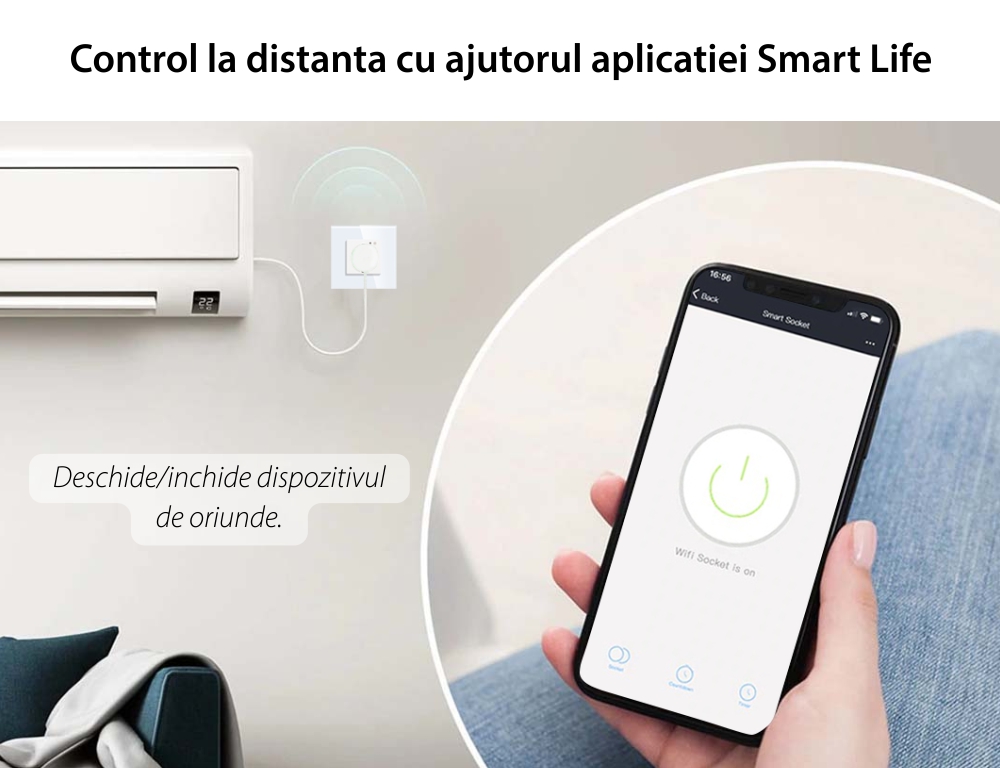 Priza Simpla Wi-Fi LUXION cu Rama din Sticla, RF433