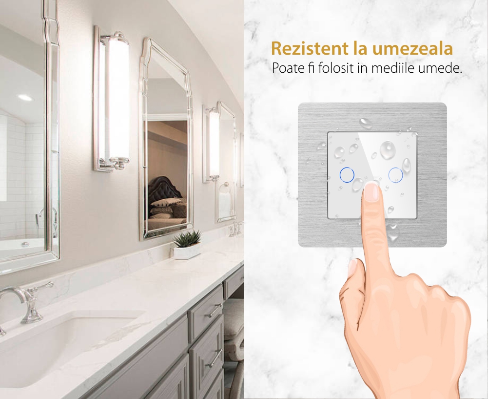 Intrerupator Dublu cu Touch din Sticla si Rama de Aluminiu LUXION, protocol ZigBee