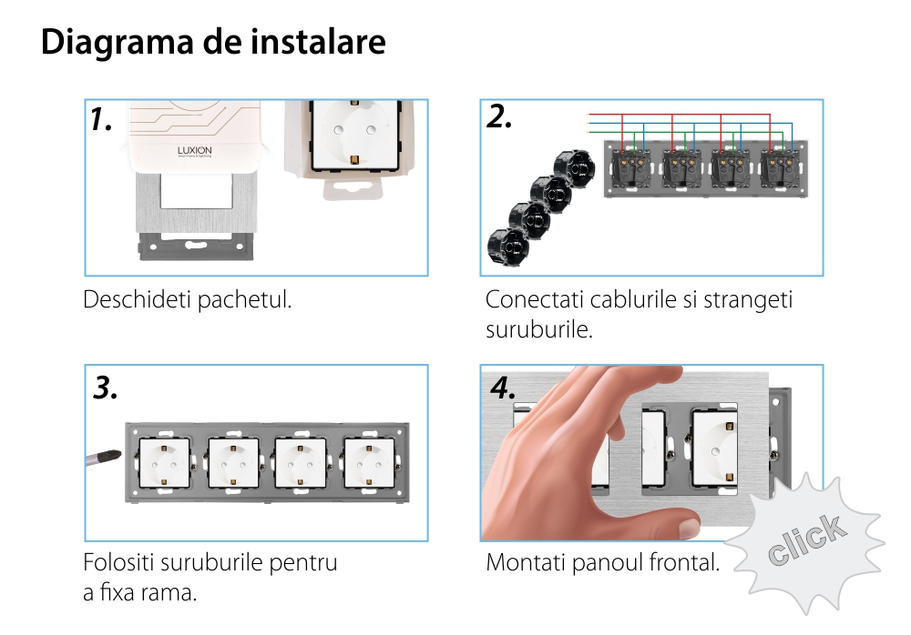 Priza Cvadrupla LUXION cu rama din aluminiu