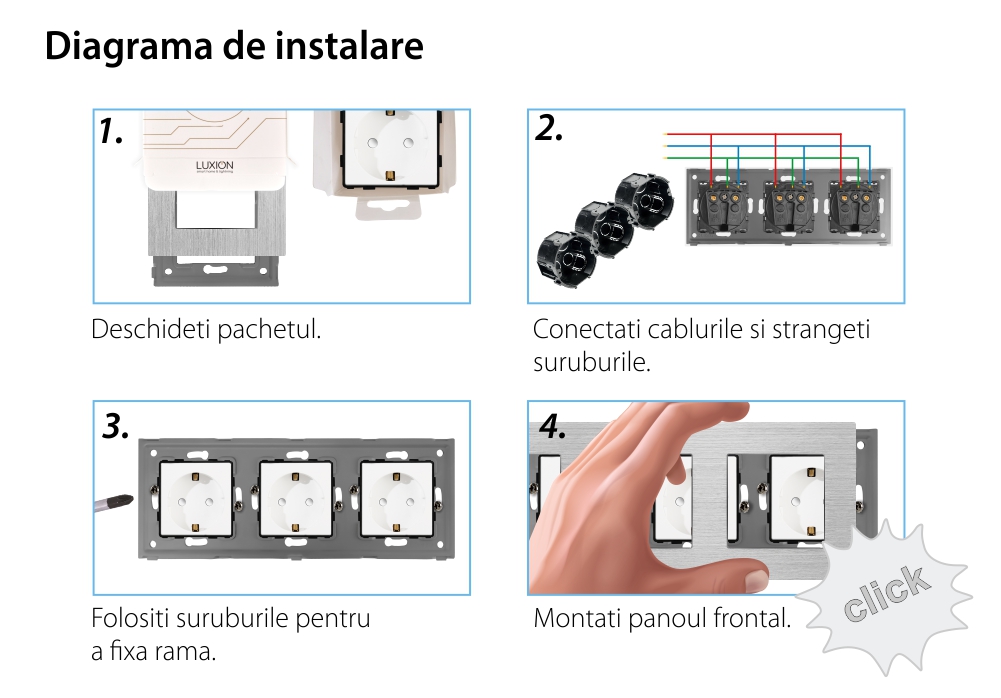 Priza Tripla LUXION cu rama din aluminiu