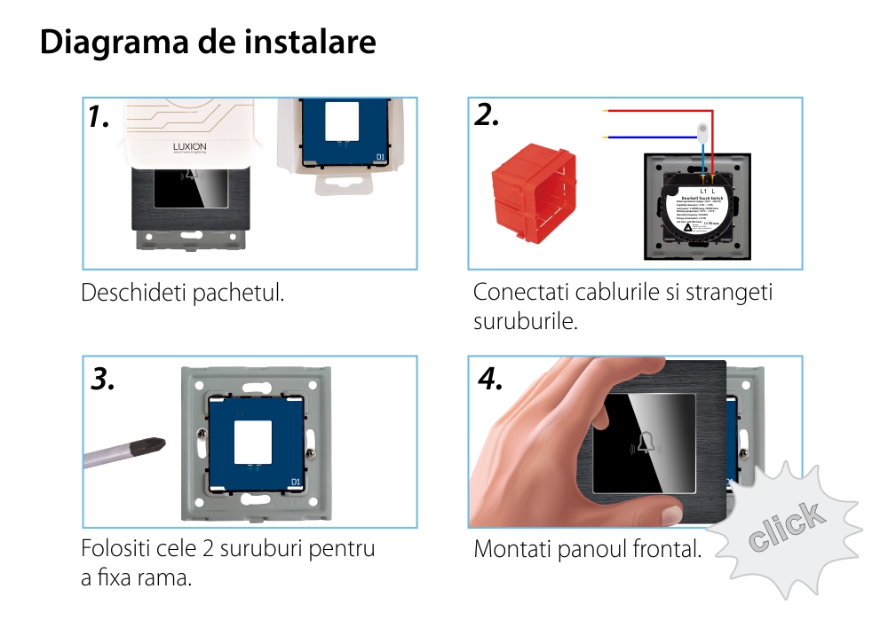 Buton Sonerie cu Touch din Sticla si Rama de Aluminiu LUXION