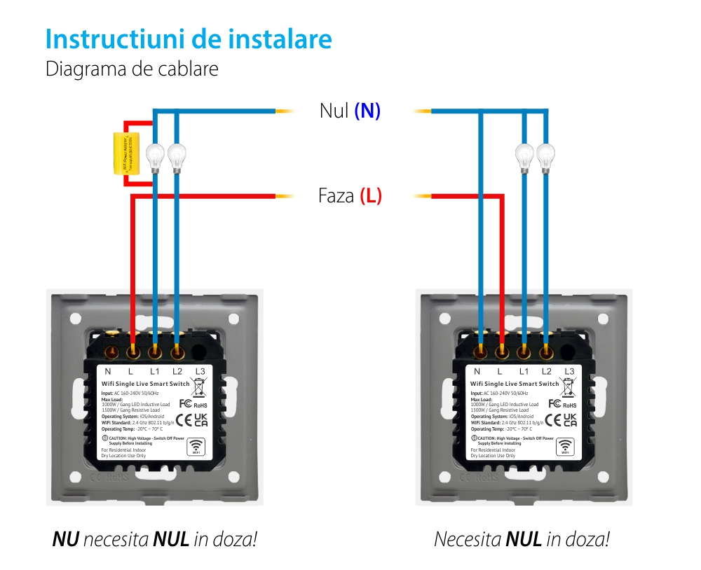 Intrerupator Dublu Wi-Fi cu Touch din Sticla si Rama de Aluminiu LUXION