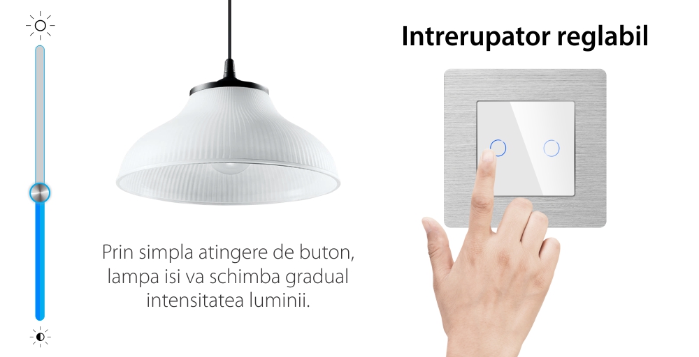 Intrerupator Dublu cu Variator si Touch din Sticla si Rama de Aluminiu LUXION