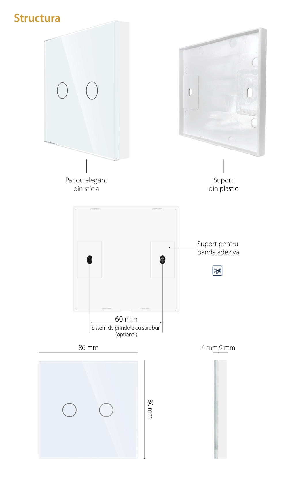 Telecomanda cu Touch Screen si 2 Canale RF433 LUXION