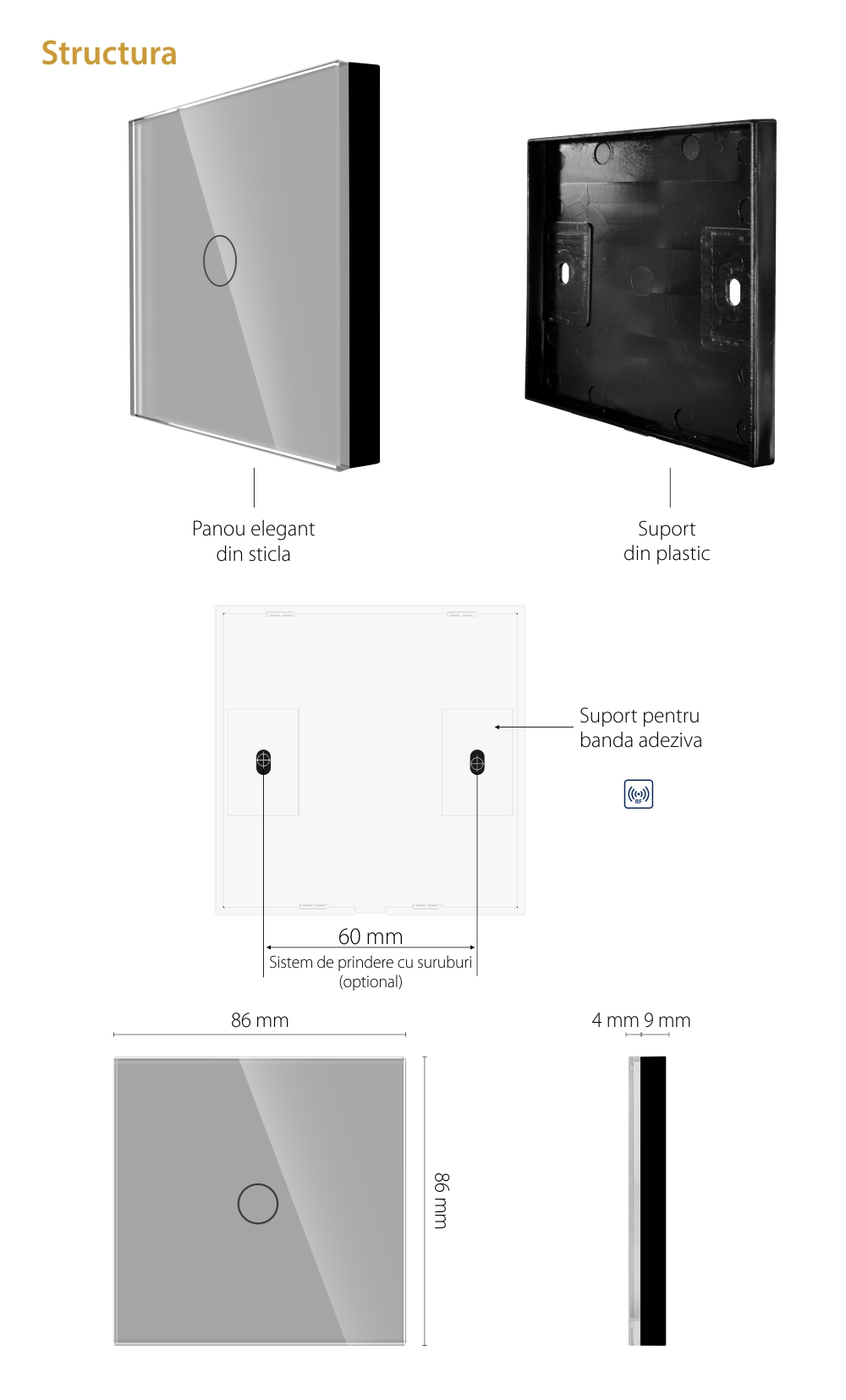 Telecomanda cu Touch Screen si 1 Canal RF433 LUXION