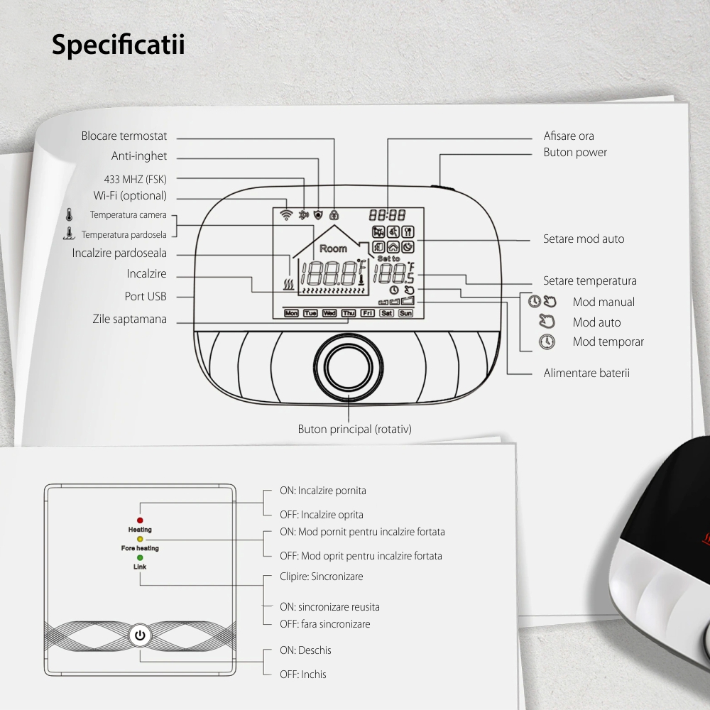 Termostat pentru centrala pe gaz si incalzirea in pardoseala BeOk BOT-T9N-WiFi