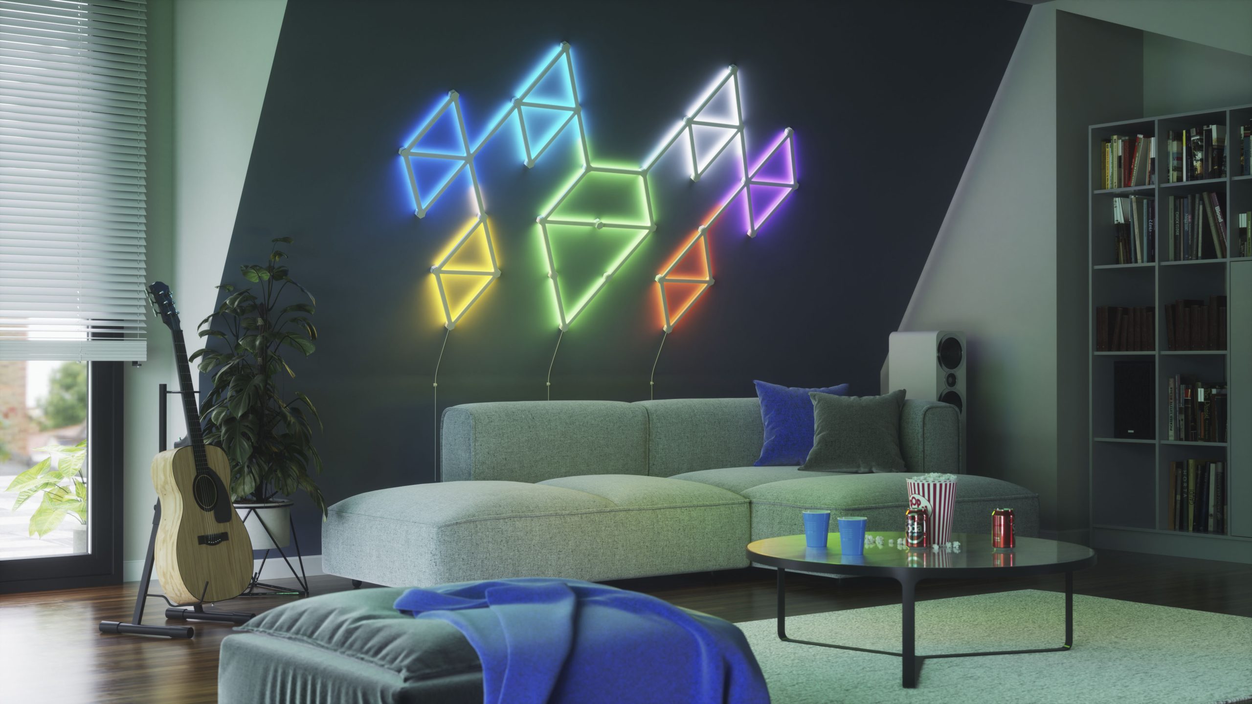 Kit extensie 3 panouri pentru Nanoleaf Lines Expansion Pack, Wi-Fi, Senzor muzica, Control vocal