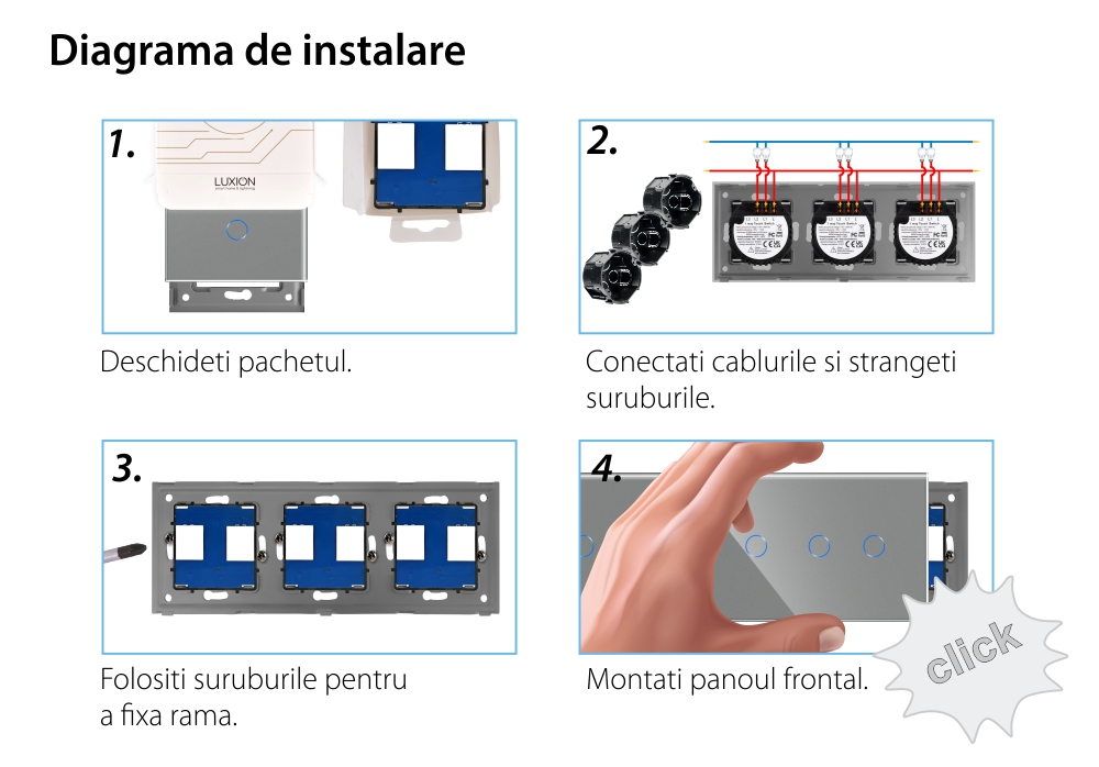 Intrerupator Dublu + Dublu + Dublu cu Touch din Sticla LUXION