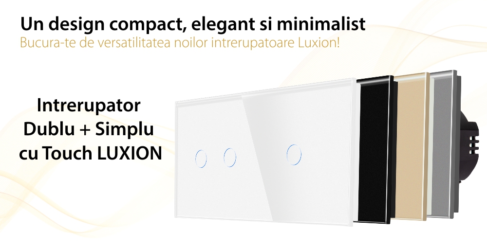 Intrerupator Dublu + Simplu cu Touch din Sticla LUXION