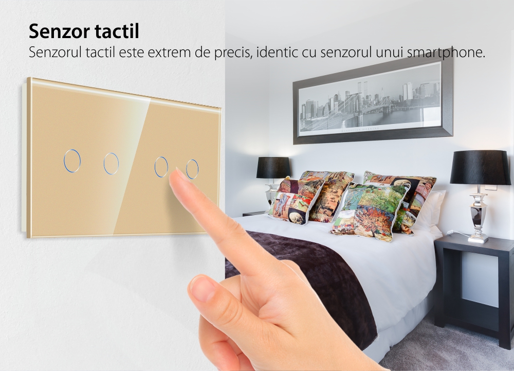 Intrerupator Dublu + Dublu cu Touch din Sticla LUXION