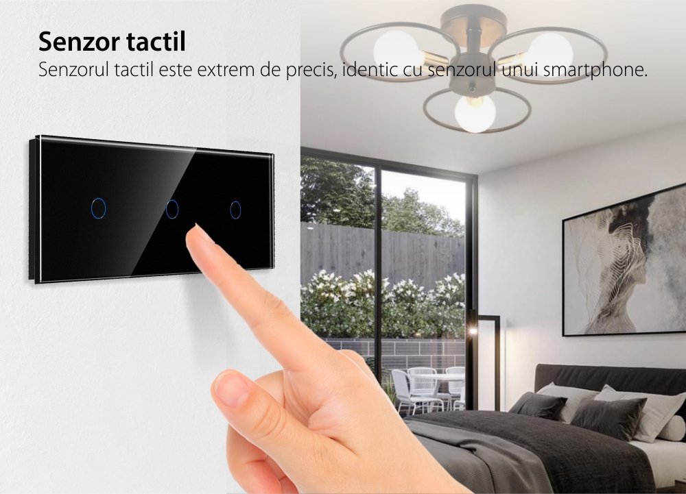 Intrerupator Simplu + Simplu + Simplu cu Touch din Sticla LUXION